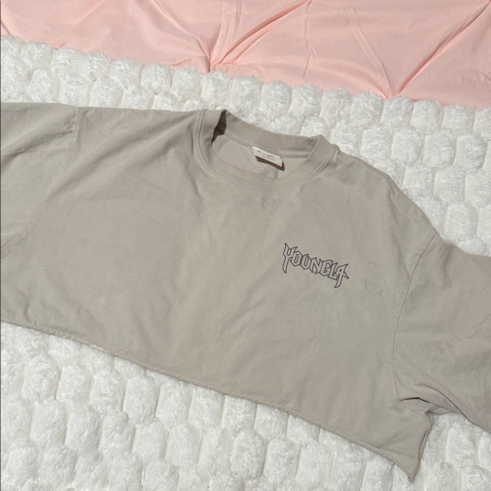 YoungLA Logo Cropped Tee in Light Taupe